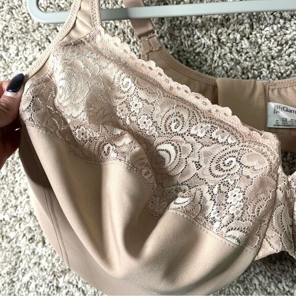 Glamorise Bra Women’s 48G Beige Tan Low Cut WonderWire Lace - Picture 3 of 8